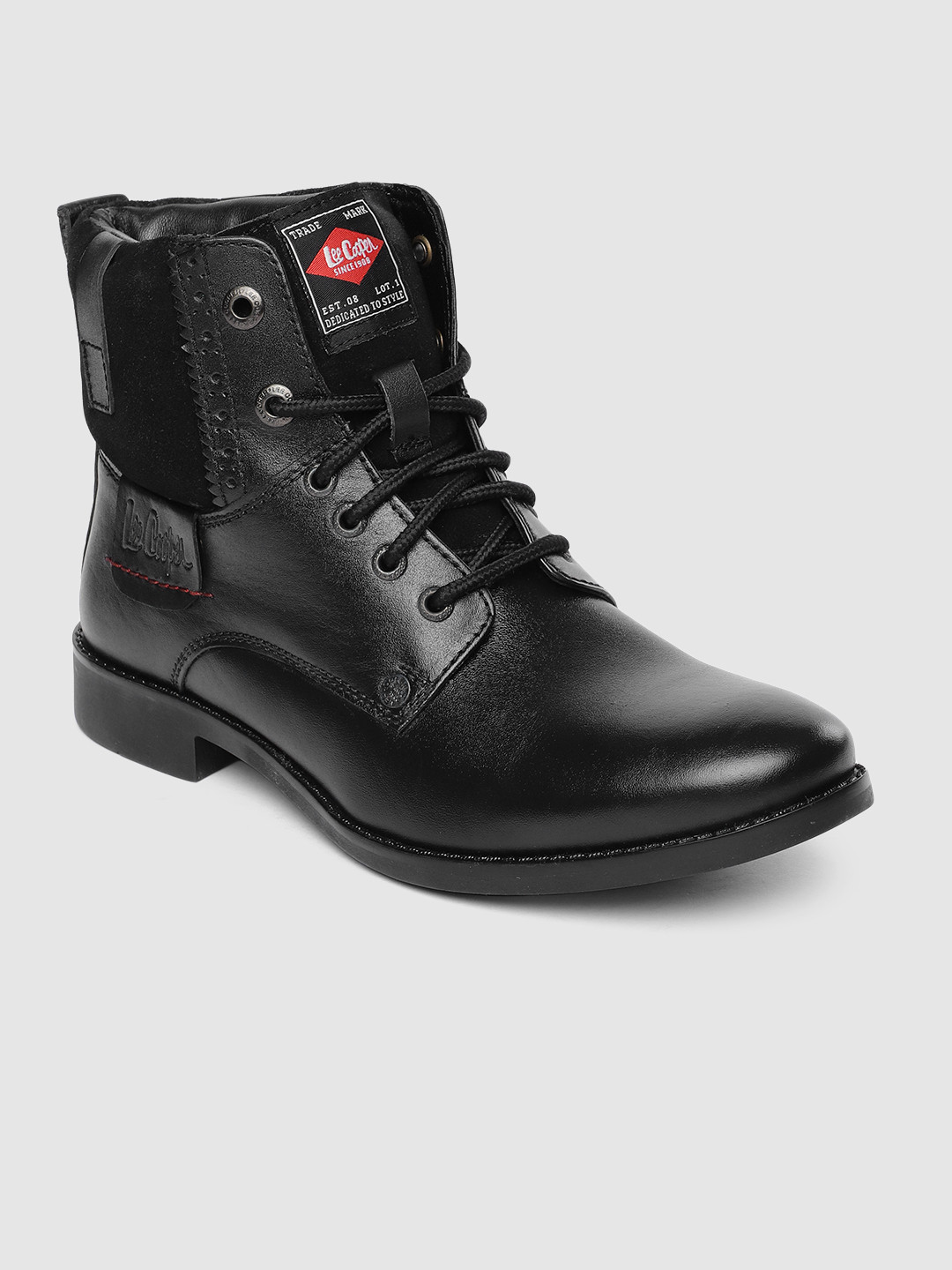 

Lee Cooper Men Black High-Top Leather Flat Boots