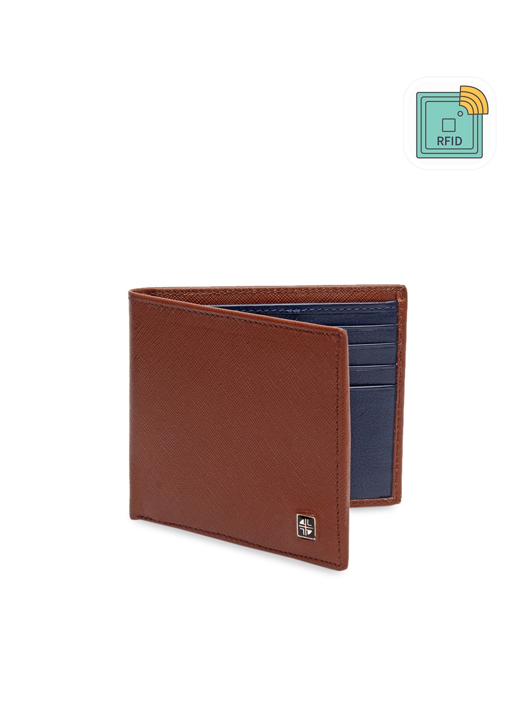 

Carlton London Men Brown & Blue RFID Leather Two Fold Leather Wallet