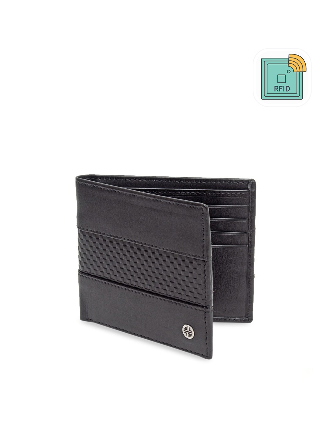 

Carlton London Men Black Solid RFID Leather Two Fold Wallet