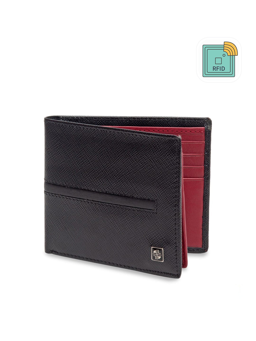 

Carlton London Men Black Textured RFID Protected Two Fold Wallet