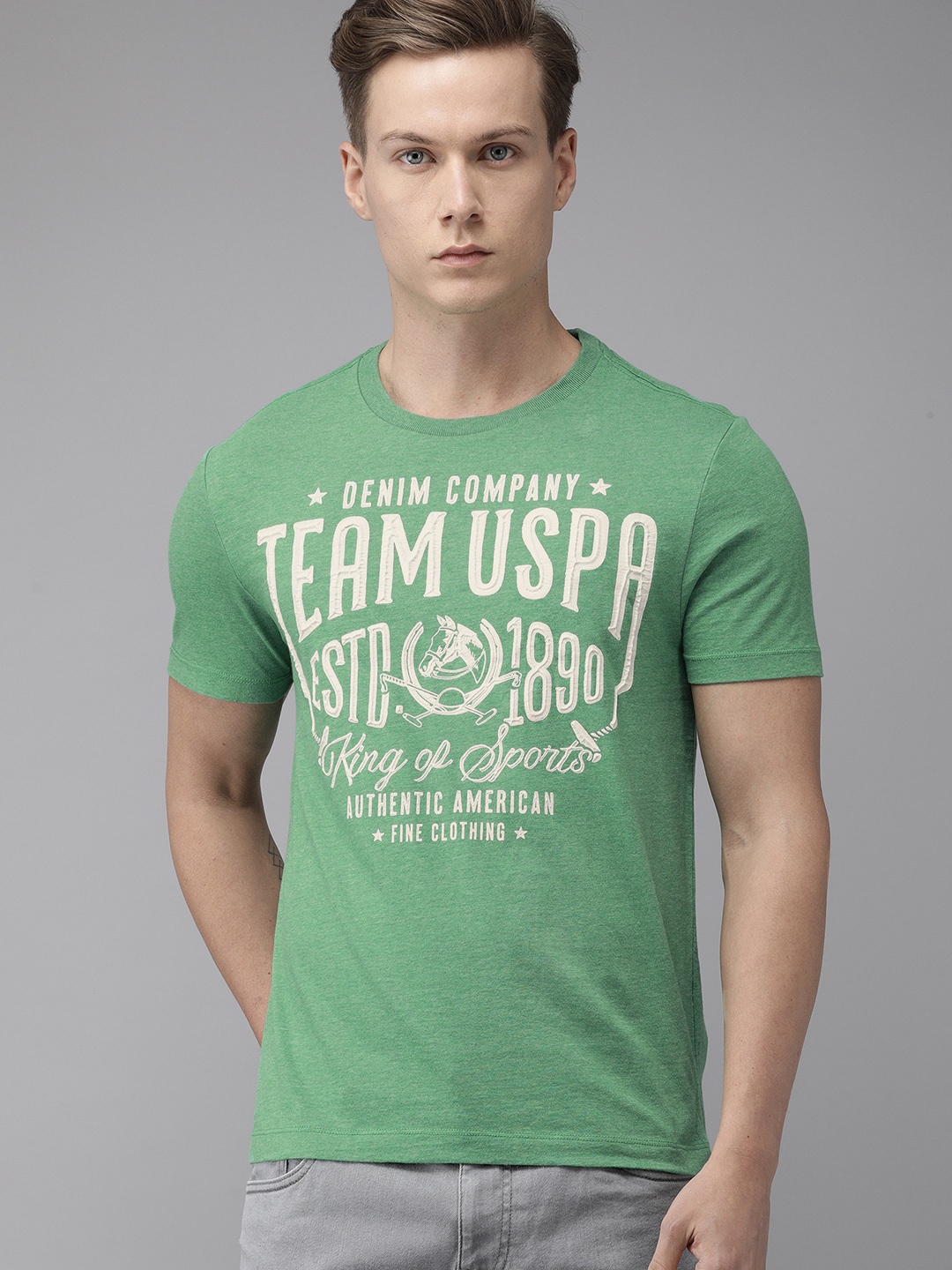 

U.S. Polo Assn. Denim Co. Men Green Printed Round Neck T-shirt