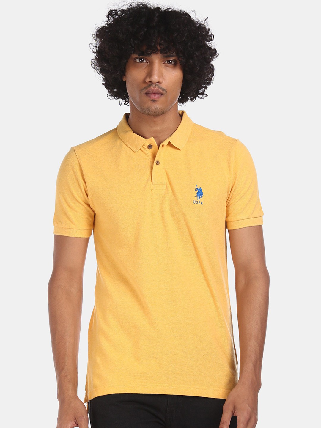 

U S Polo Assn Men Yellow Solid Polo Collar Pure Cotton T-shirt