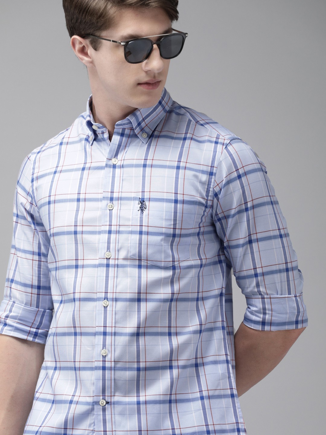 

U.S. Polo Assn. Men Blue & White Regular Fit Checked Casual Shirt