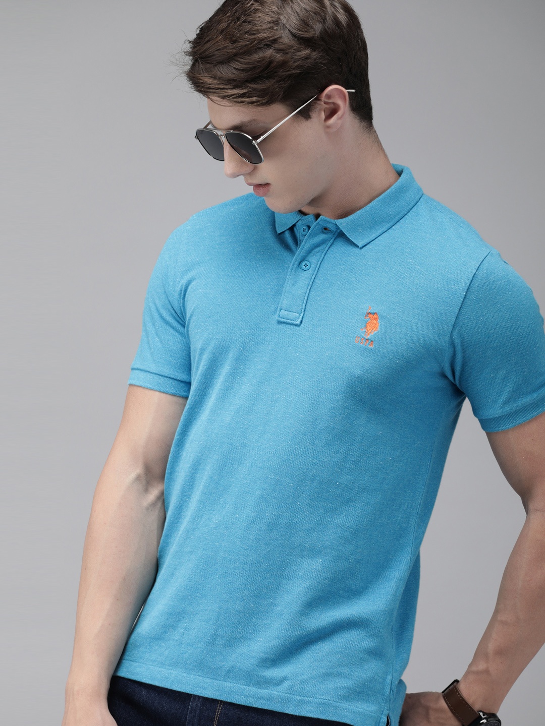 

U.S. Polo Assn. Men Blue Solid Polo Collar T-shirt