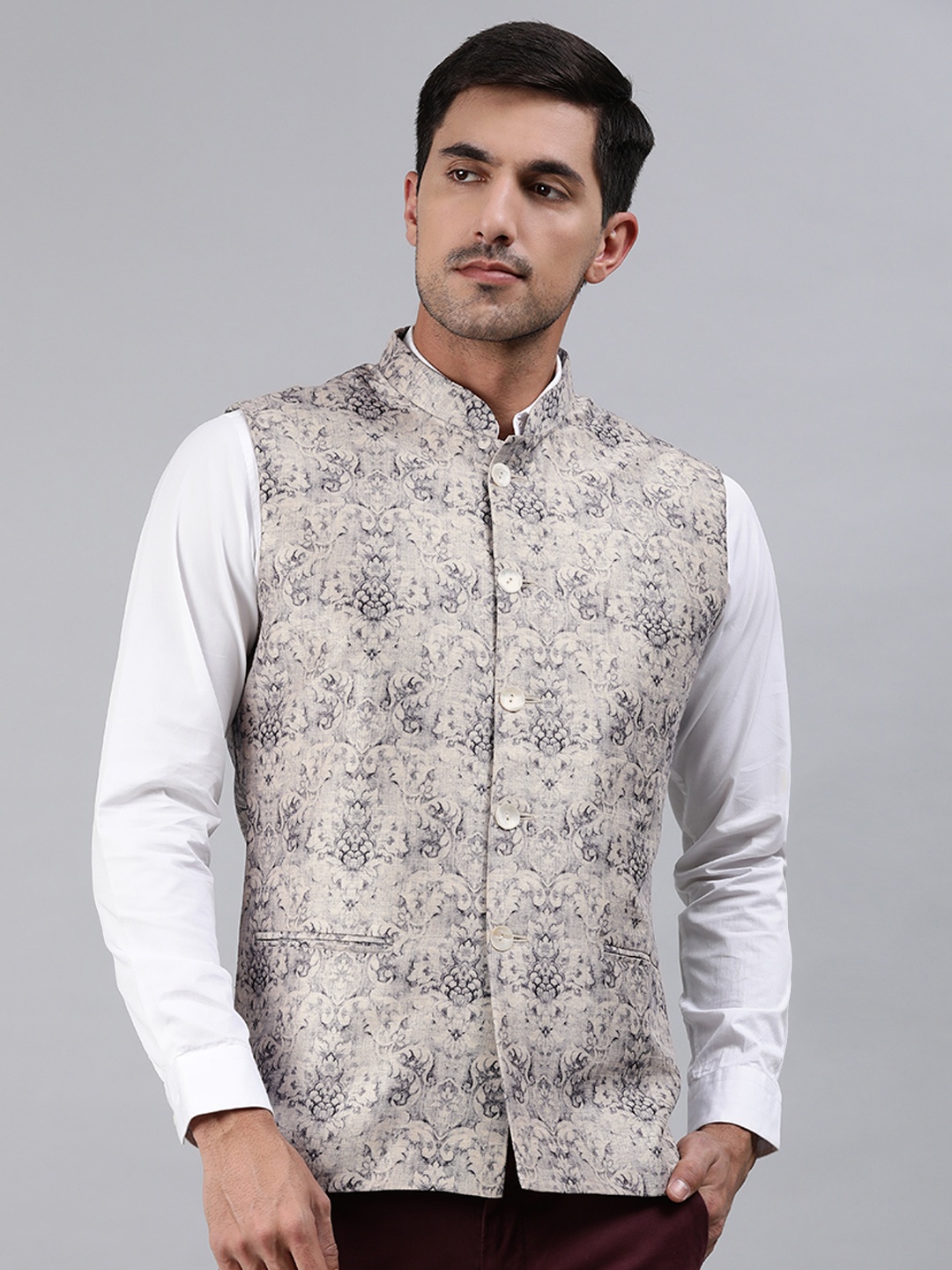 

Ethnix by Raymond Men Grey Printed Nehru Jacket