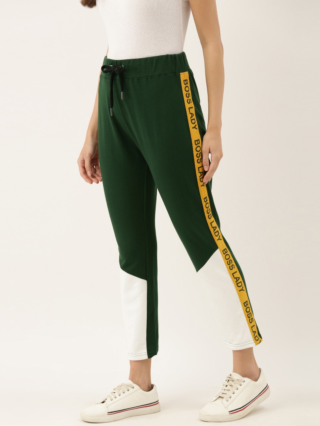 

The Dry State Women Green & White Colourblocked Cropped Side Striped Track Pants