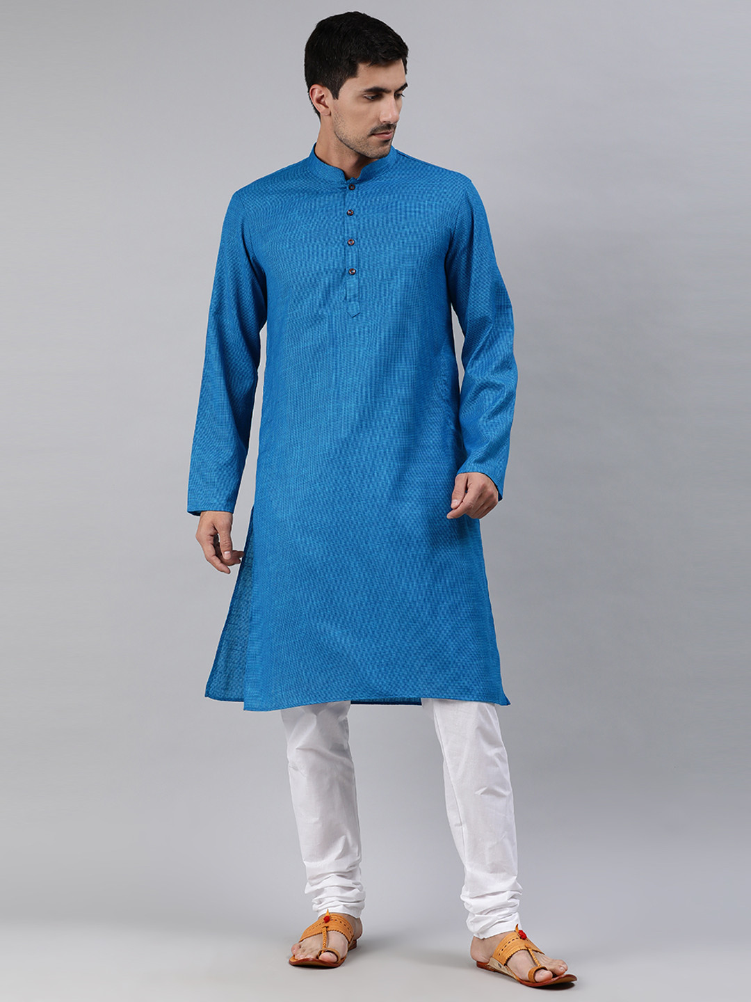 

Ethnix By Raymond Men Blue Solid Mandarin Collar Kurta