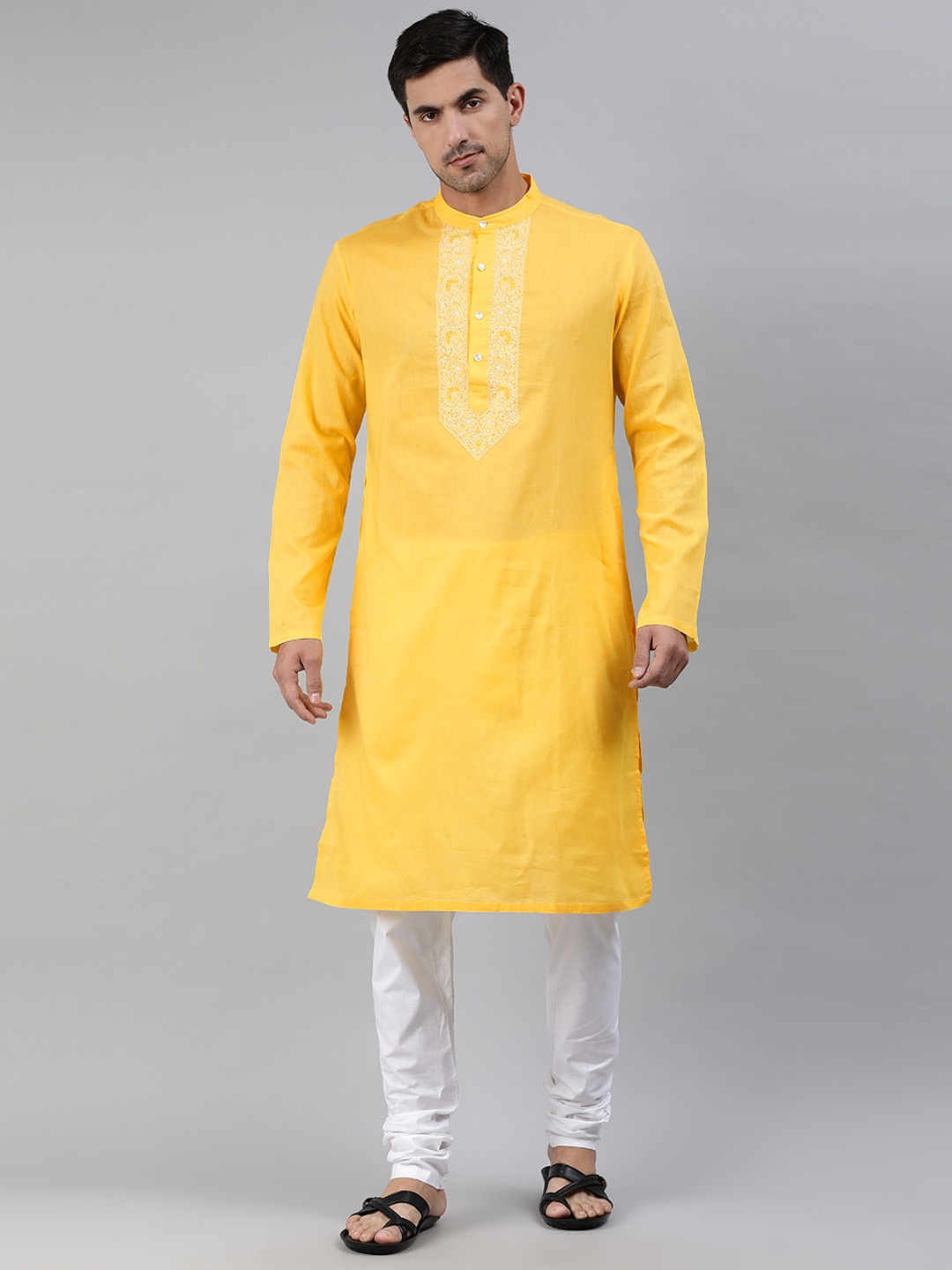 

Ethnix By Raymond Men Yellow Yoke Design Kurta