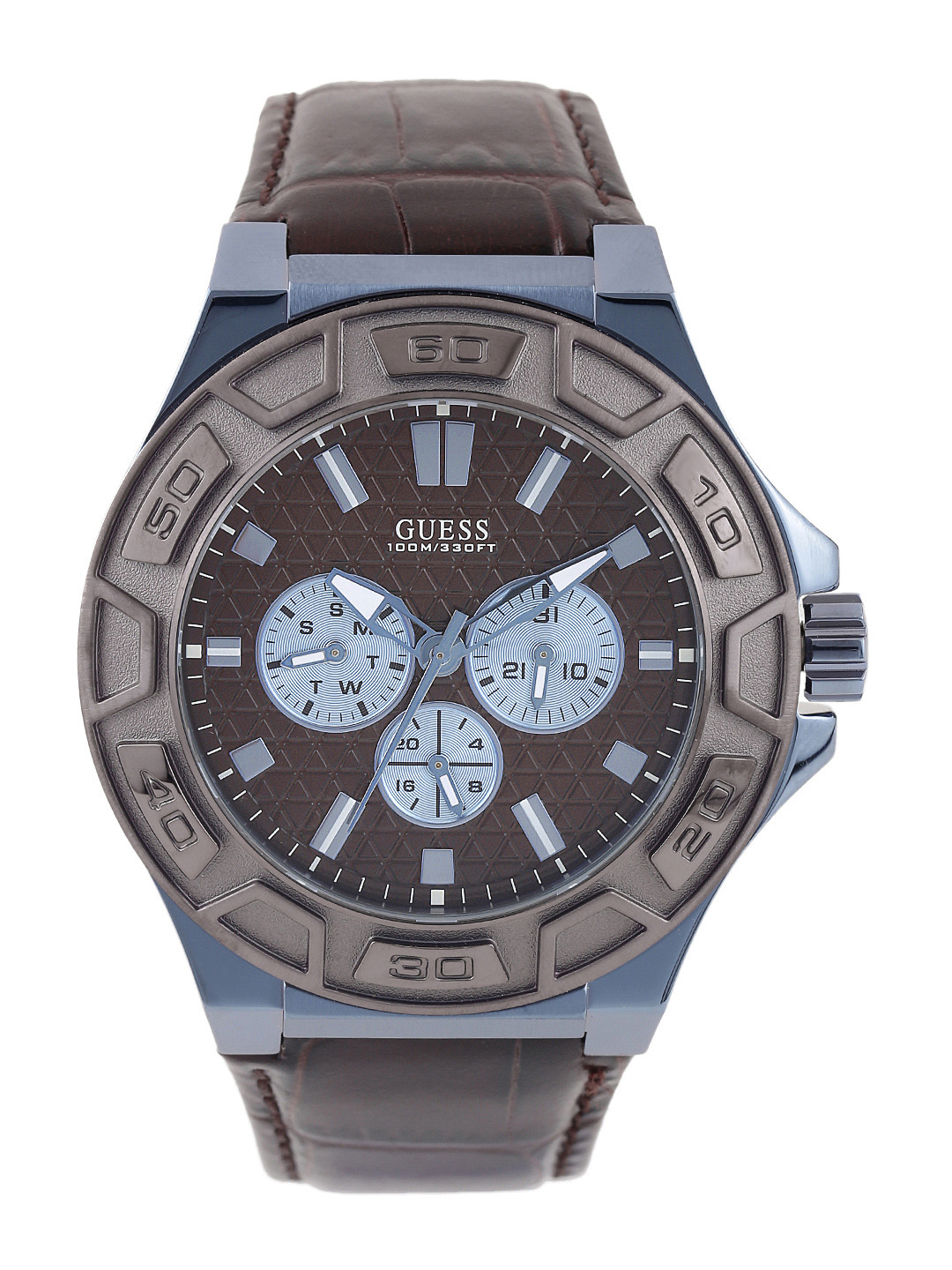 

GUESS Men Brown Textured Multifunction Dial Watch W0674G5