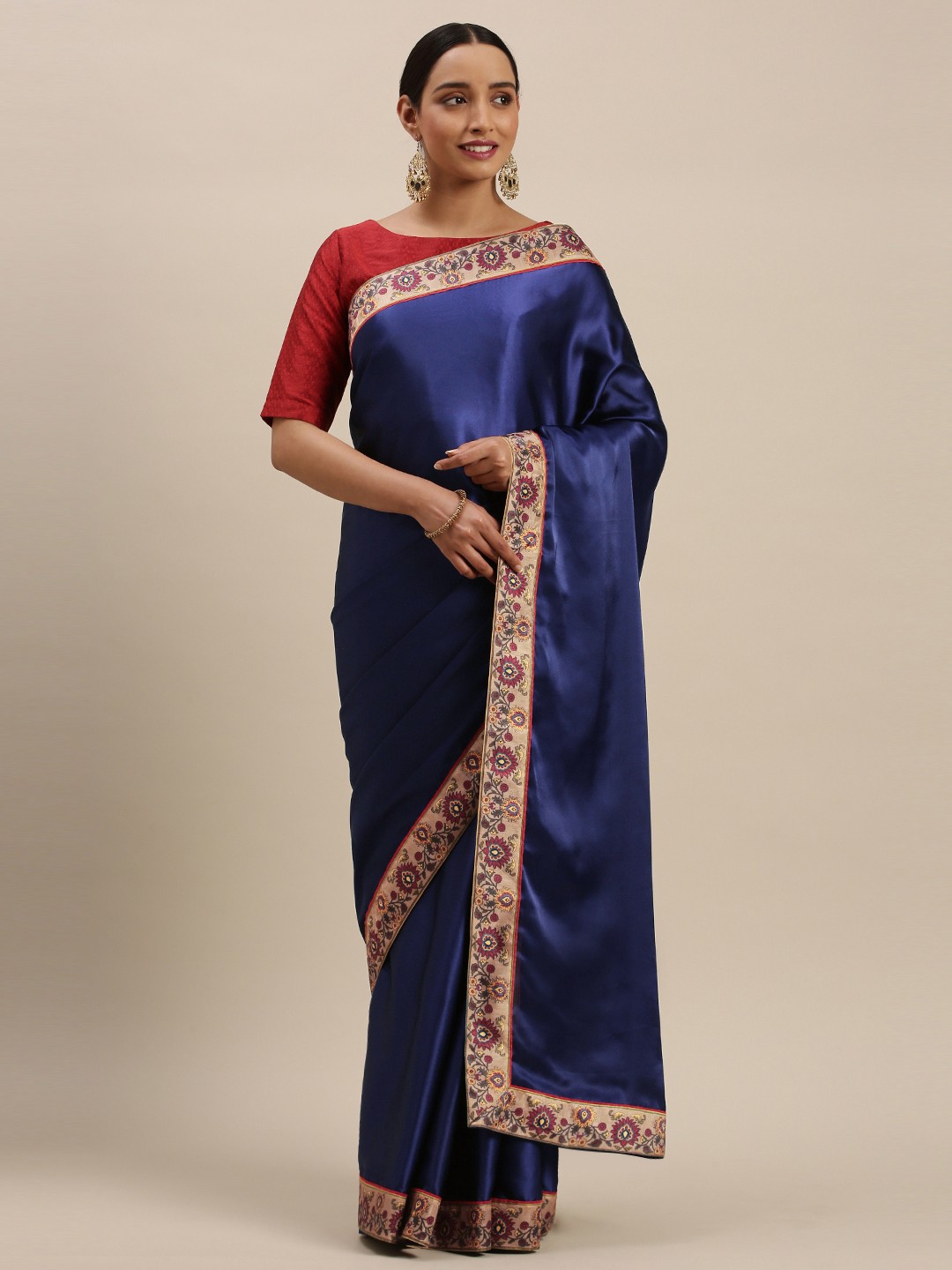 

Mitera Navy Blue & Beige Solid Saree
