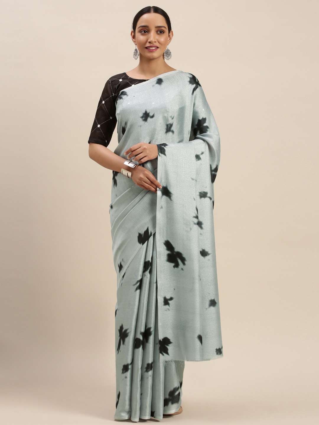

Mitera Grey & Black Art Silk Printed Saree