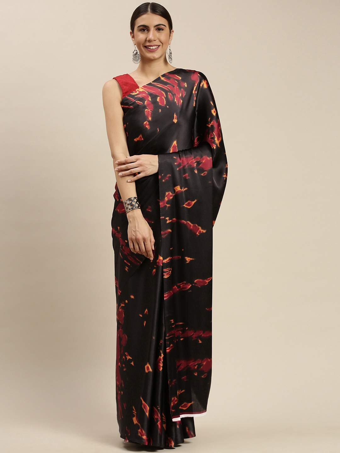 

Mitera Black & Red Satin Printed Saree