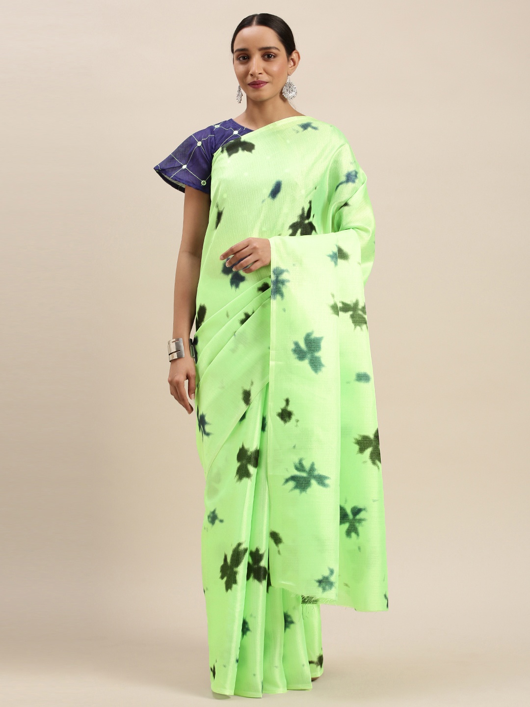 

Mitera Fluorescent Green & Black Art Silk Printed Saree