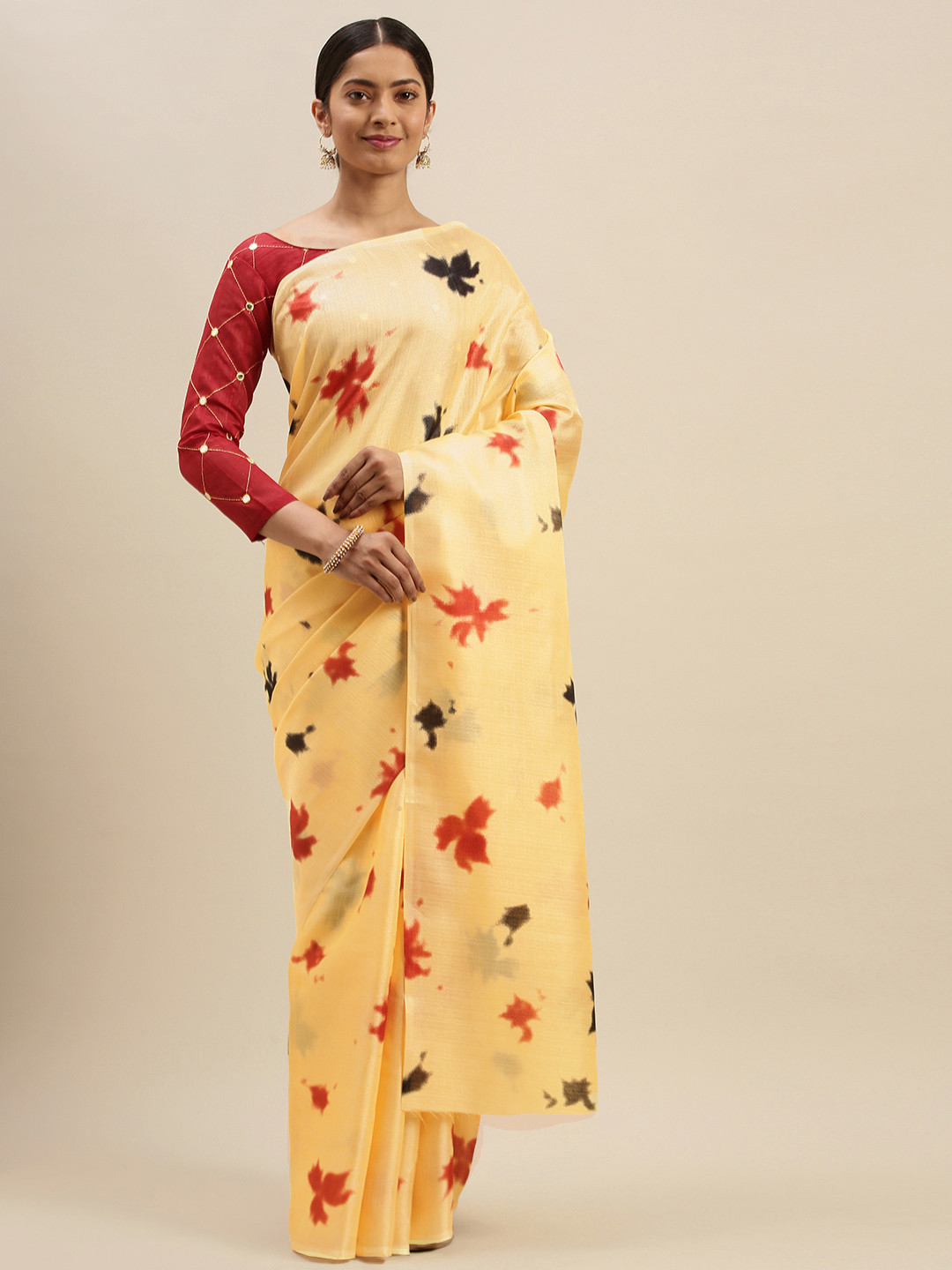 

Mitera Yellow & Red Art Silk Printed Saree
