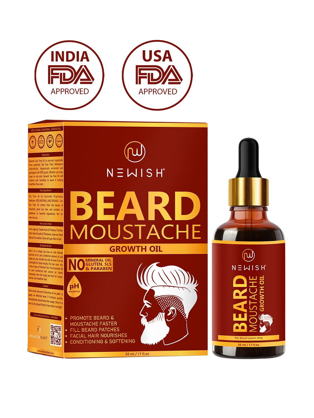 

NEWISH Men Beard Growth Oil 50ml, Transparent