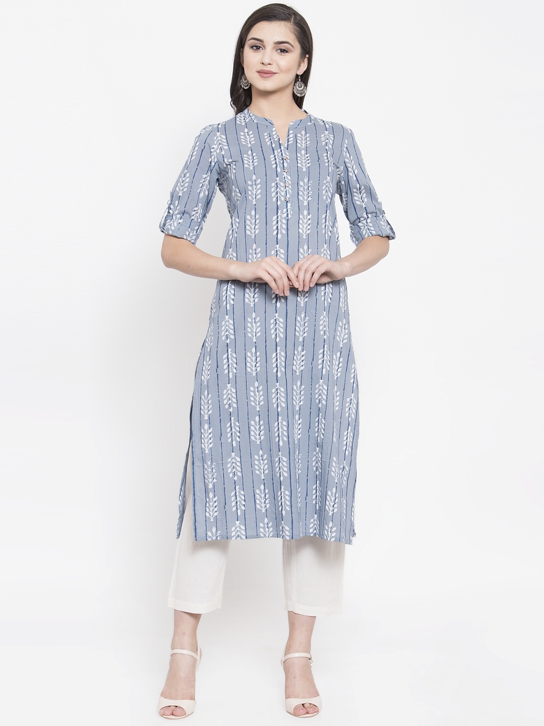 

The Kurta Express Women Blue Striped Kurtas