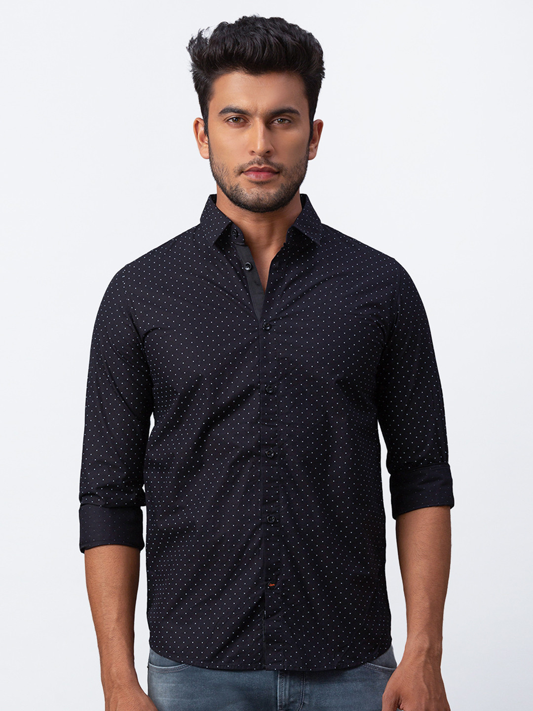 

SPYKAR Men Printed Slim Fit Comfort Cotton Casual Shirt, Black