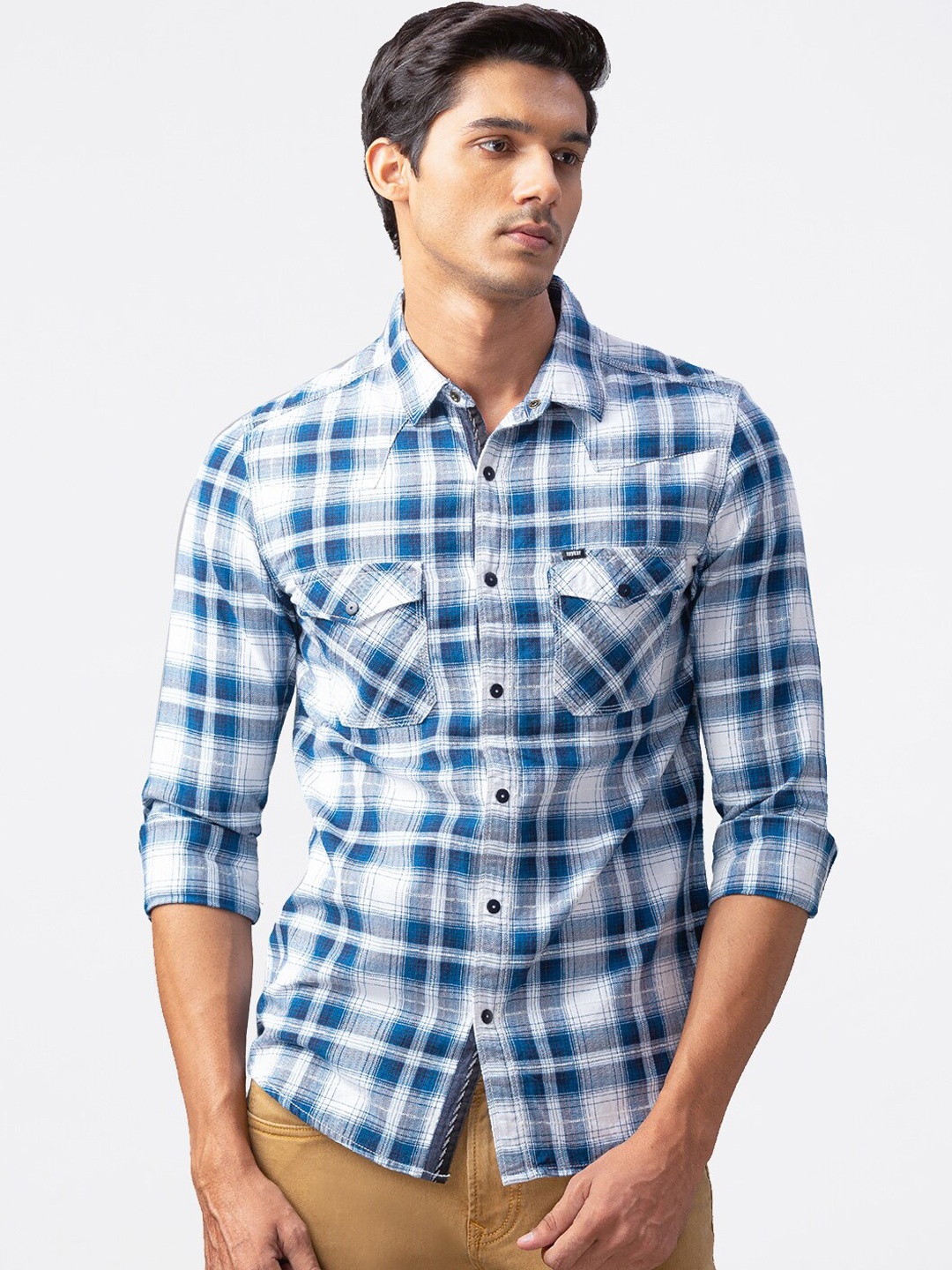 

SPYKAR Men Blue Slim Fit Checked Casual Shirt