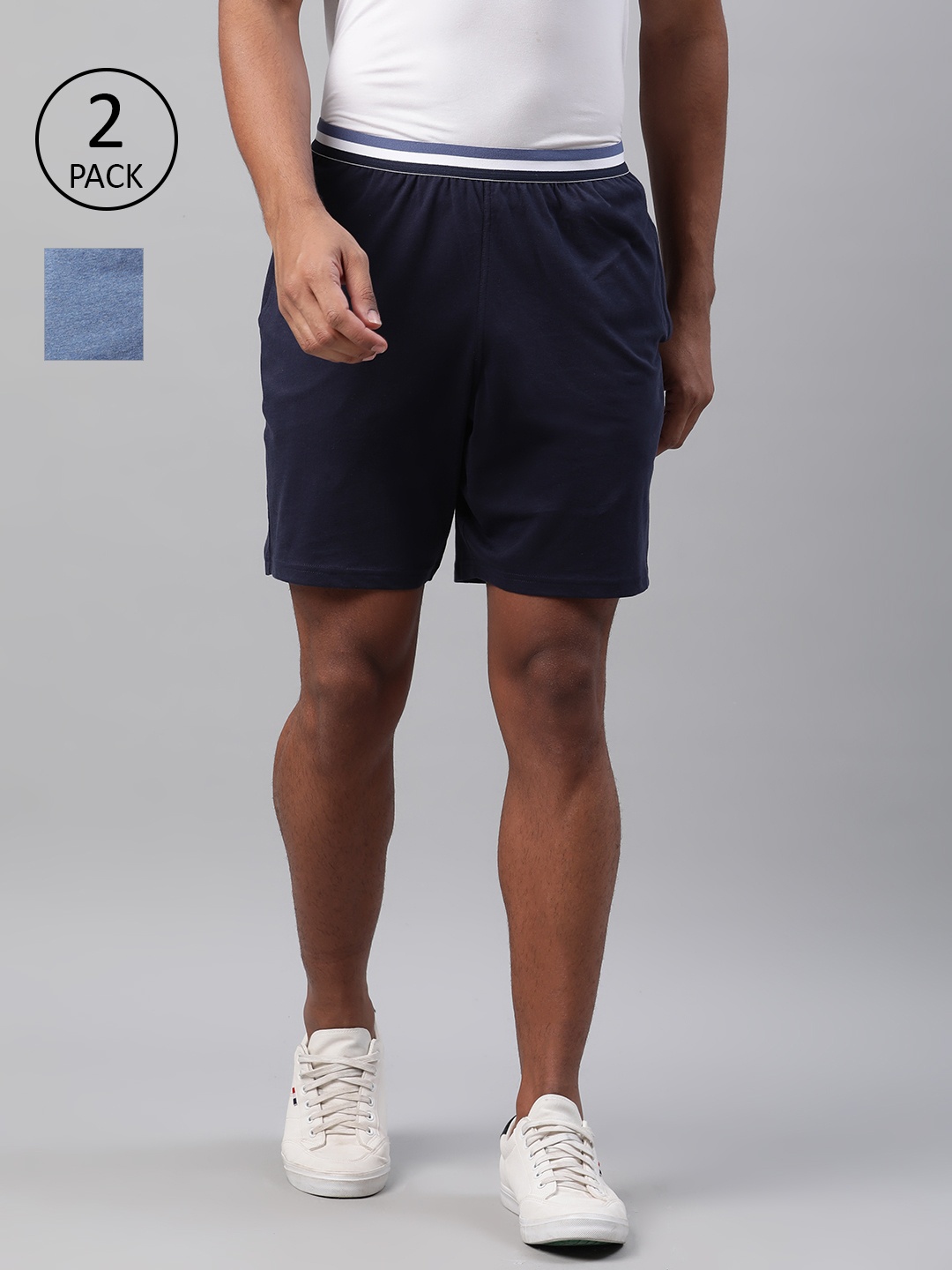 

Marks & Spencer Men Pack of 2 Solid Regular Shorts, Navy blue