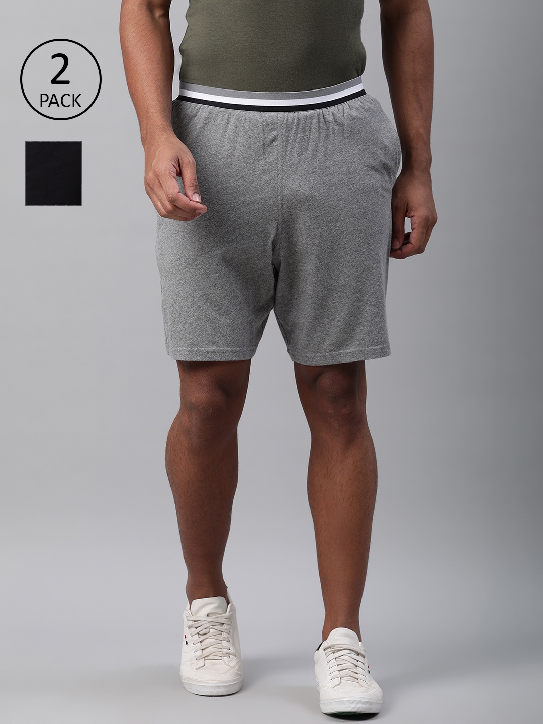 

Marks & Spencer Men Pack of 2 Solid Regular Shorts, Grey melange