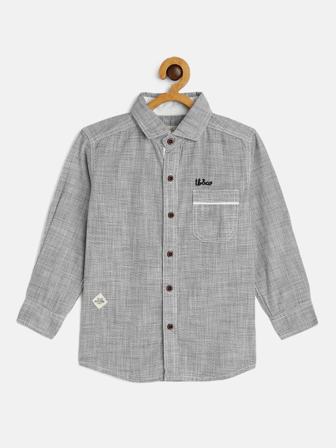 

TONYBOY Boys Grey Regular Fit Self Design Pure Cotton Casual Shirt