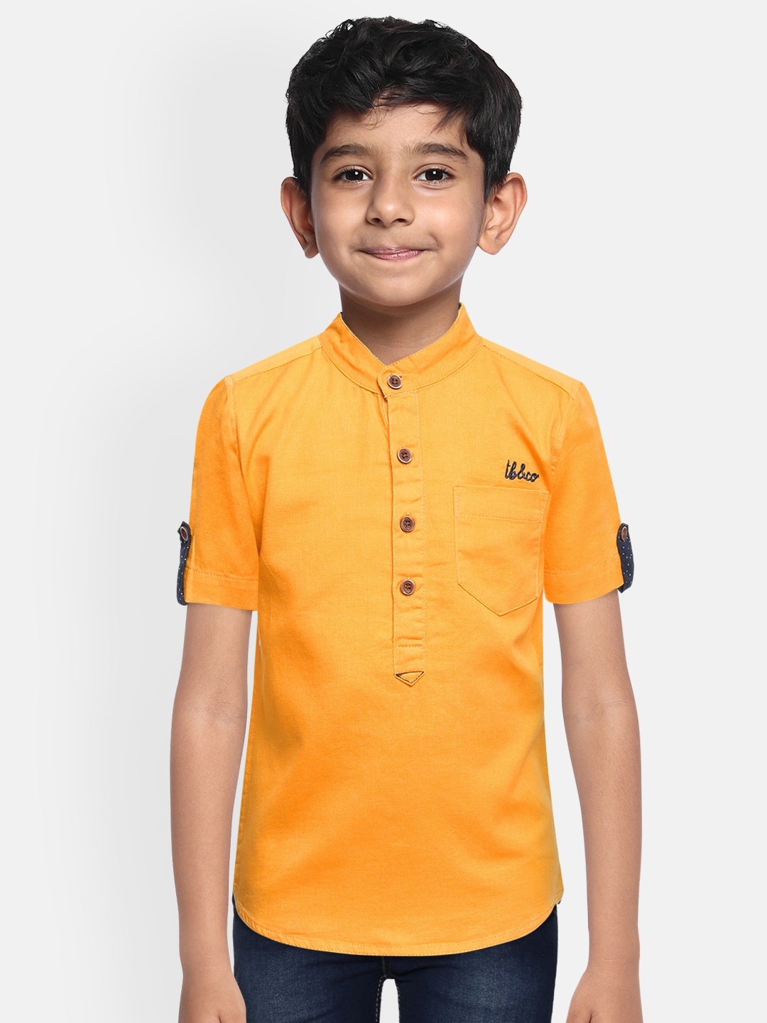 

TONYBOY Boys Yellow Regular Fit Solid Pure Cotton Casual Shirt