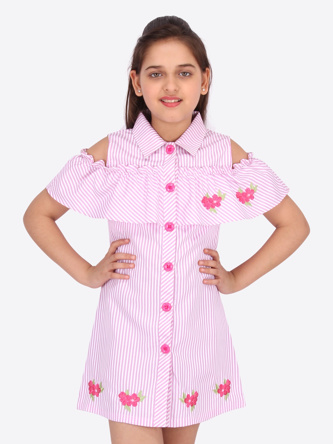 

CUTECUMBER Girls Pink Striped A-Line Dress