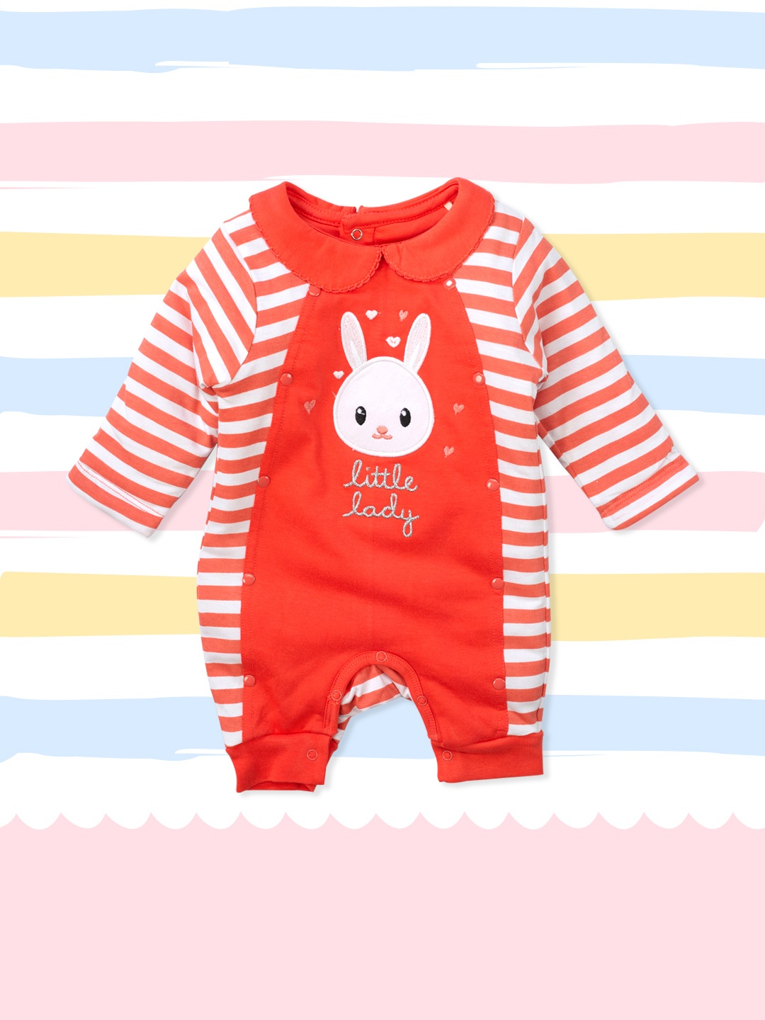 

MeeMee Infants Girls Orange & White Printed Rompers