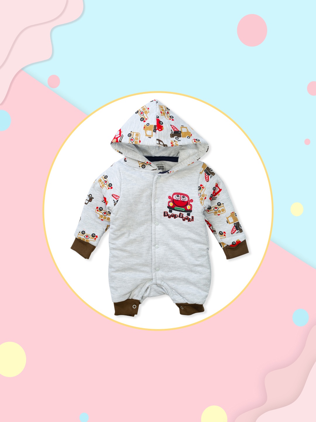 

MeeMee Infant Boys Grey Melange & Brown Printed Rompers