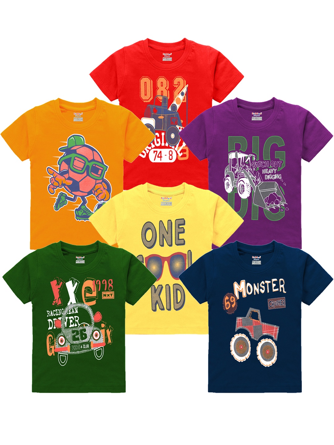

Kiddeo Boys Multicoloured Printed Round Neck T-shirt, Multi