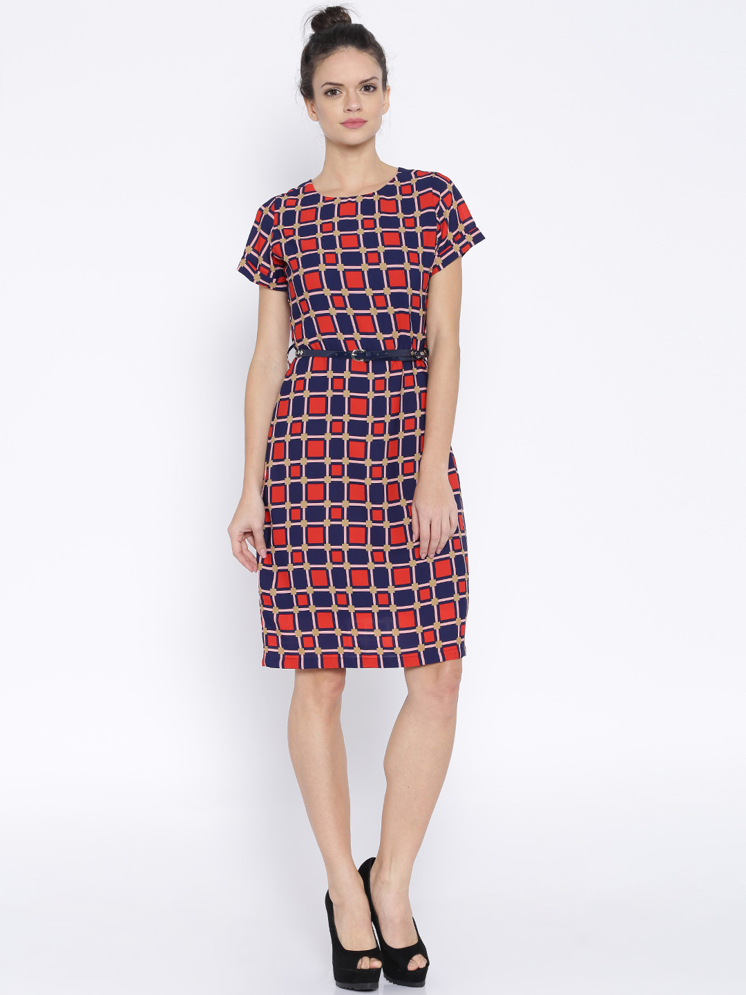 

Tokyo Talkies Red & Navy Printed A-Line Dress