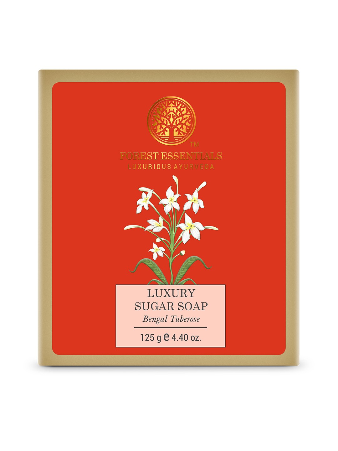 

Forest Essentials Ayurvedic Handmade Luxury Sugar Bath Soap Bengal Tuberose 125 g, Red