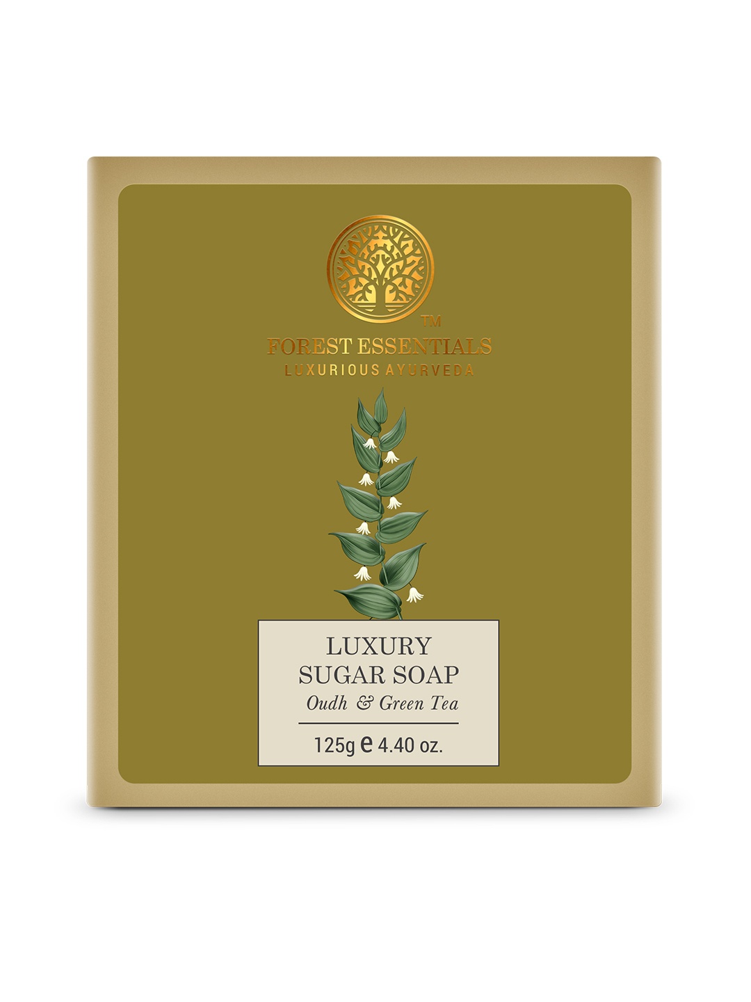 

Forest Essentials Ayurvedic Handmade Luxury Sugar Bath Soap with Oudh & Green Tea - 125 g