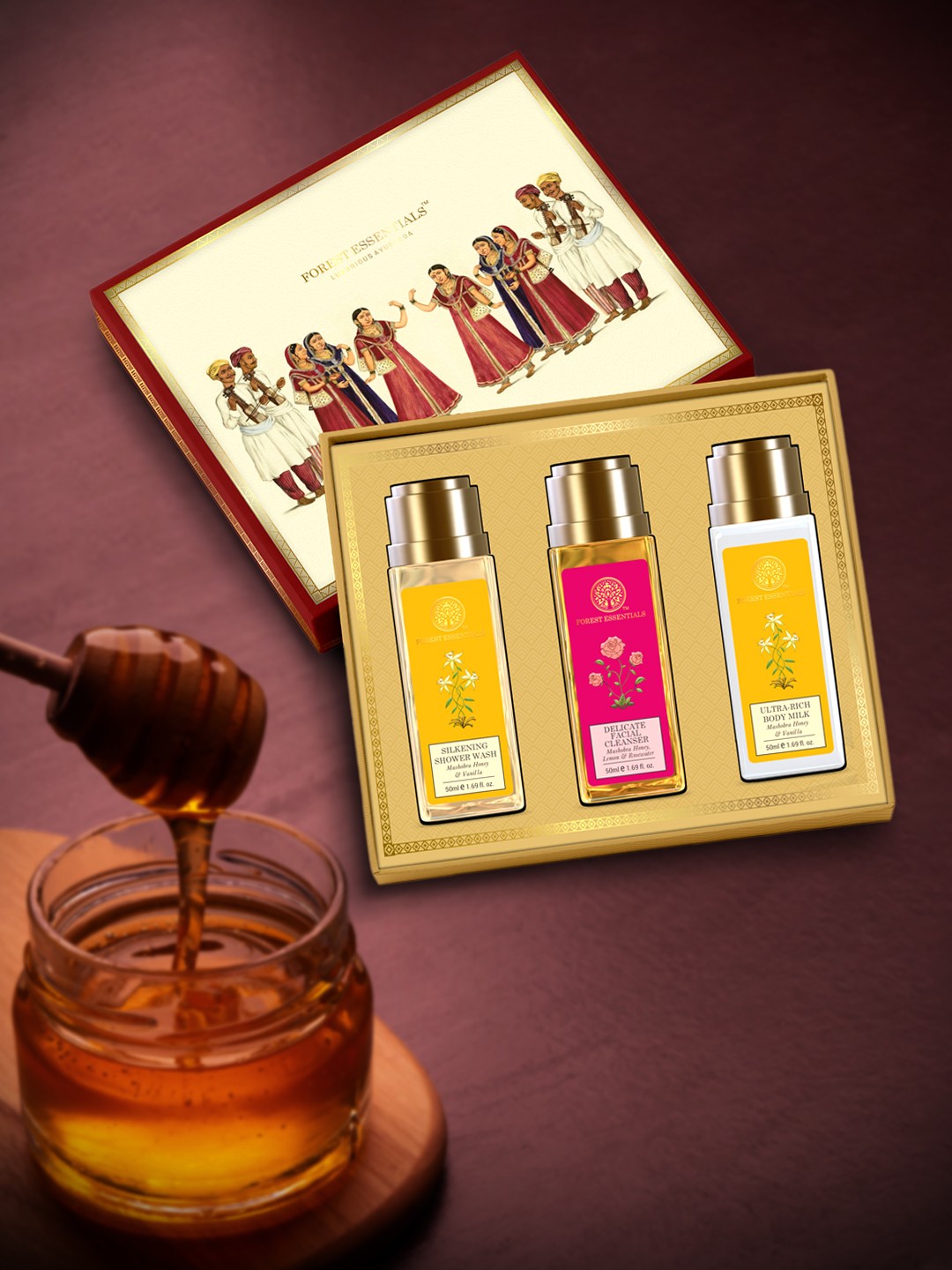 

Forest Essentials Honey Vanilla Skin Care gift box 150ml, Pink