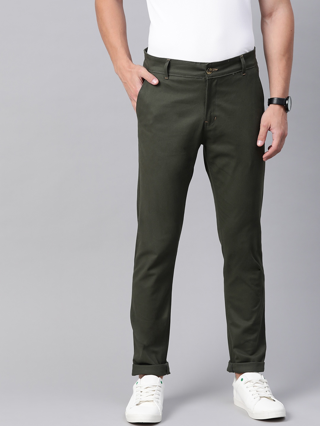 

Hubberholme Men Olive Green Slim Fit Solid Chinos