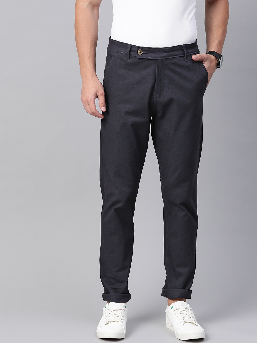 

Hubberholme Men Navy Blue Slim Fit Solid Chinos