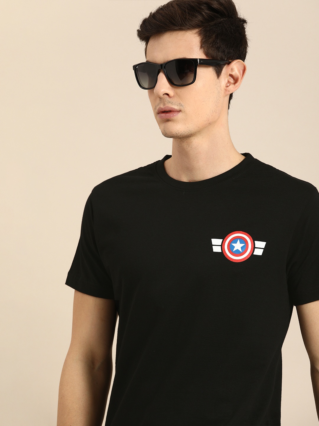 

Bewakoof Men Black Captain America Printed Round Neck Pure Cotton T-shirt
