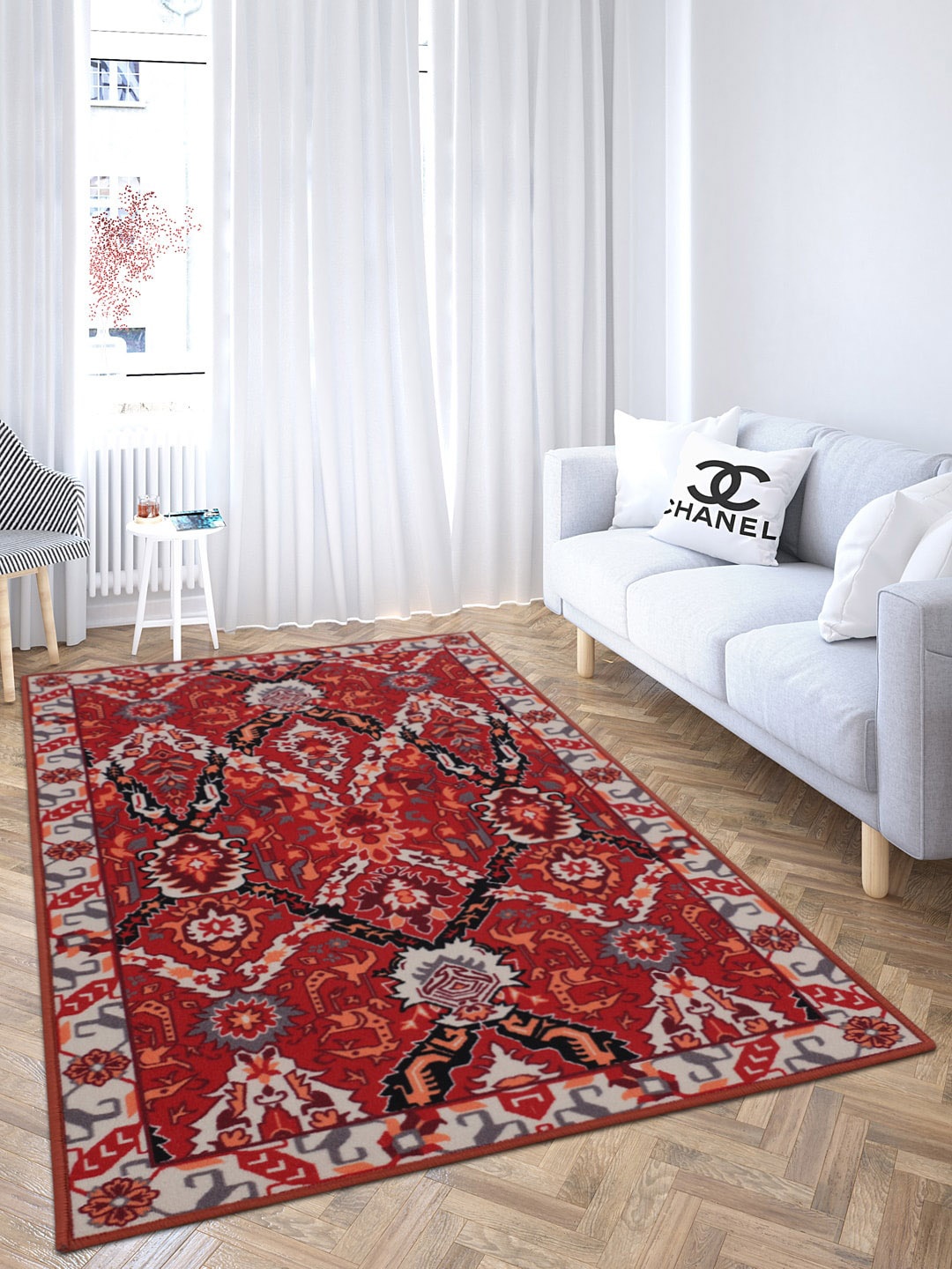 

RUGSMITH Red & Black Ethnic Motifs Printed Anti-Skid Carpet