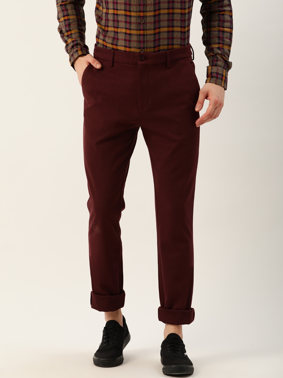 United Colors of Benetton Men Maroon Slim Fit Trousers
