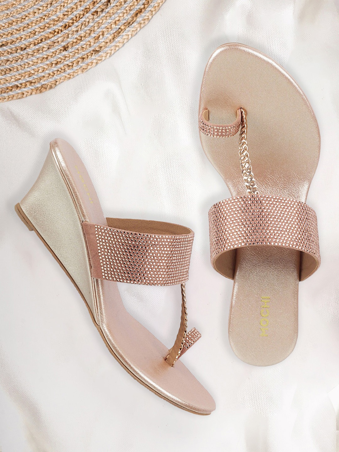 

Mochi Women Beige Embellished Wedges