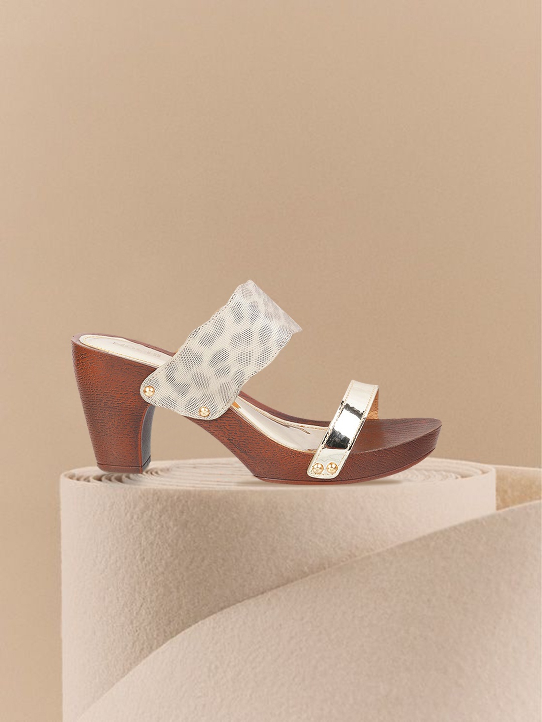 

Mochi Women Gold-Toned Printed Block Heels