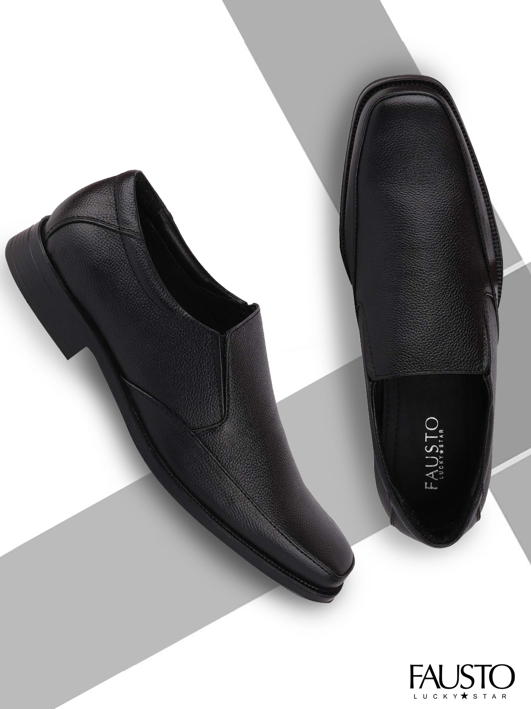 

FAUSTO Men Black Solid Plus Size Genuine Leather Formal Slip-Ons