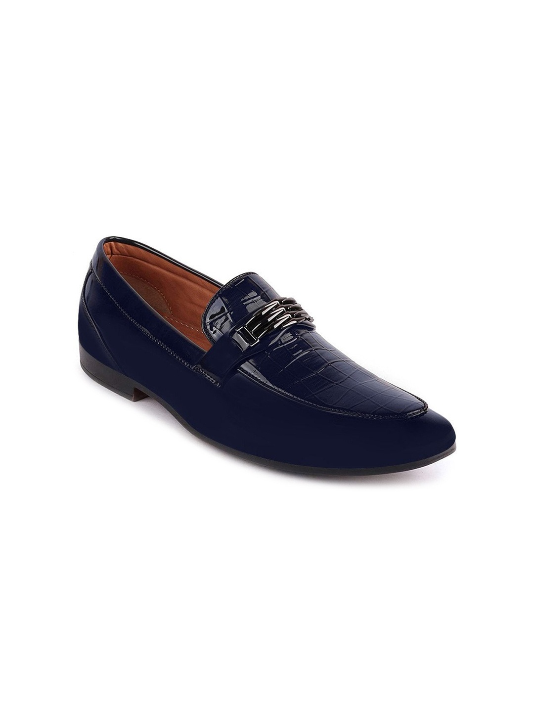 

FAUSTO Men Black Patent Leather Loafers, Blue
