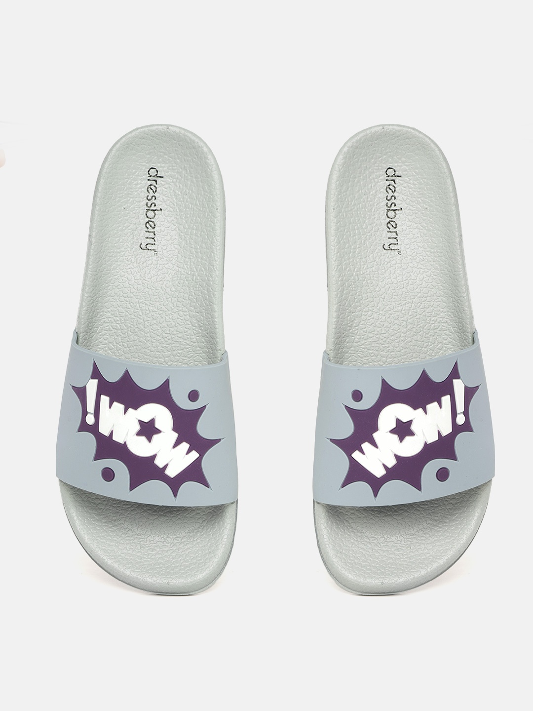 

DressBerry Women Grey & Purple Typography Embossed Sliders