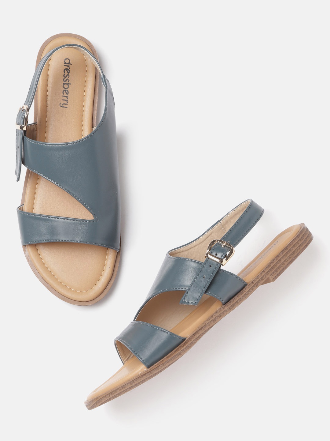 

DressBerry Women Navy Blue Solid Open Toe Flats