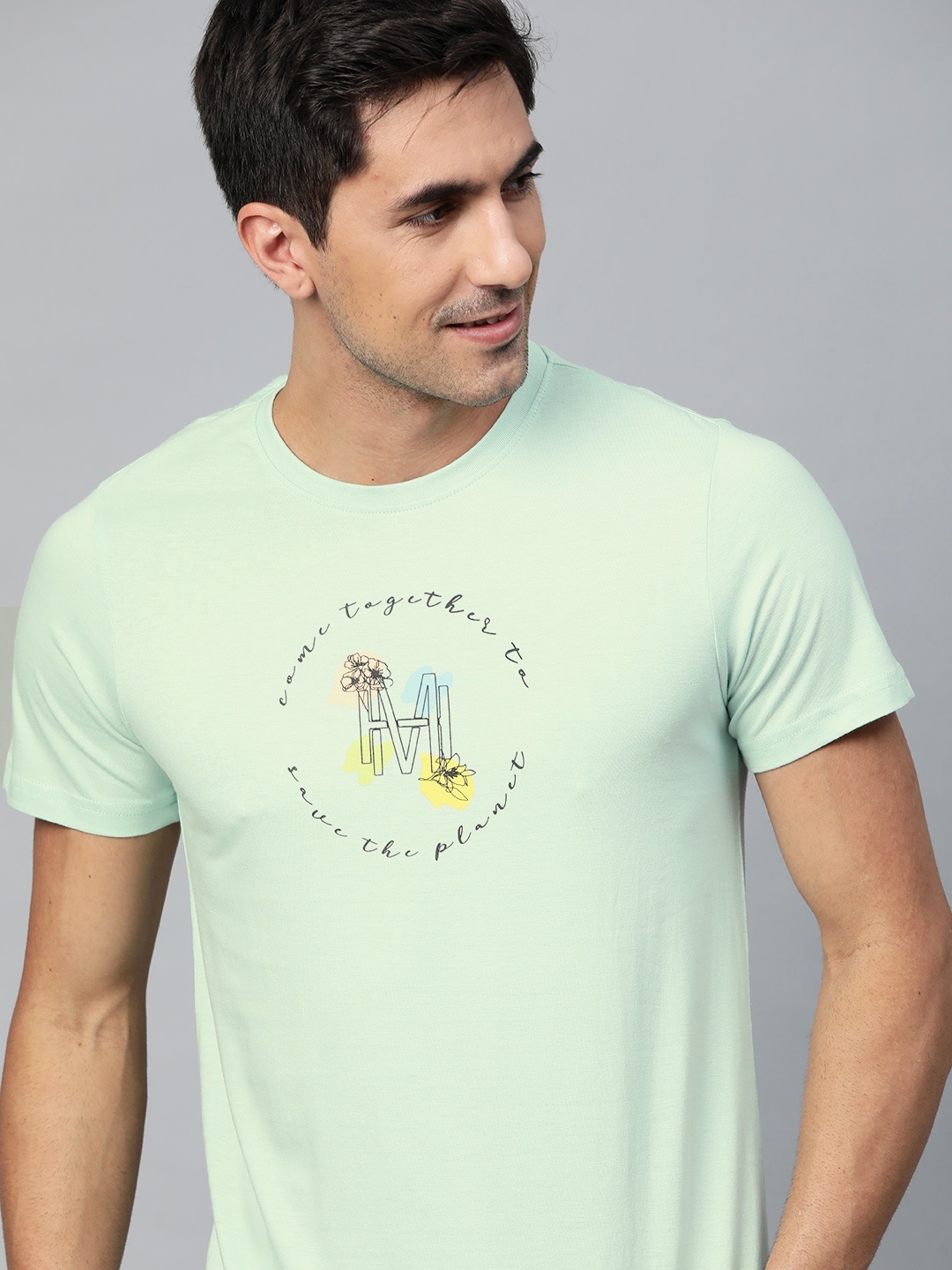 

M&H Our Water Men Sustainable Green Brand Logo Printed T-shirt