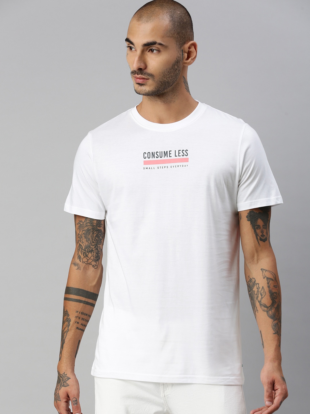

M&H Our Water Men White Printed Round Neck Pure Cotton T-shirt