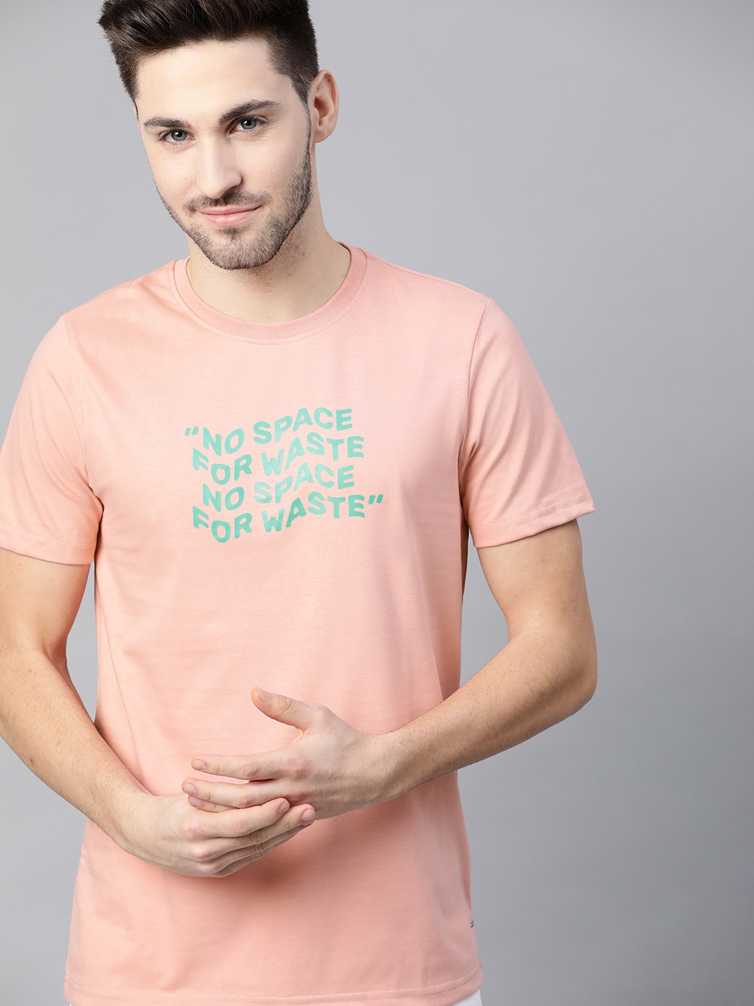 

M&H Our Water Men Peach-Colored & Green Typography Printed Sustainable T-Shirt