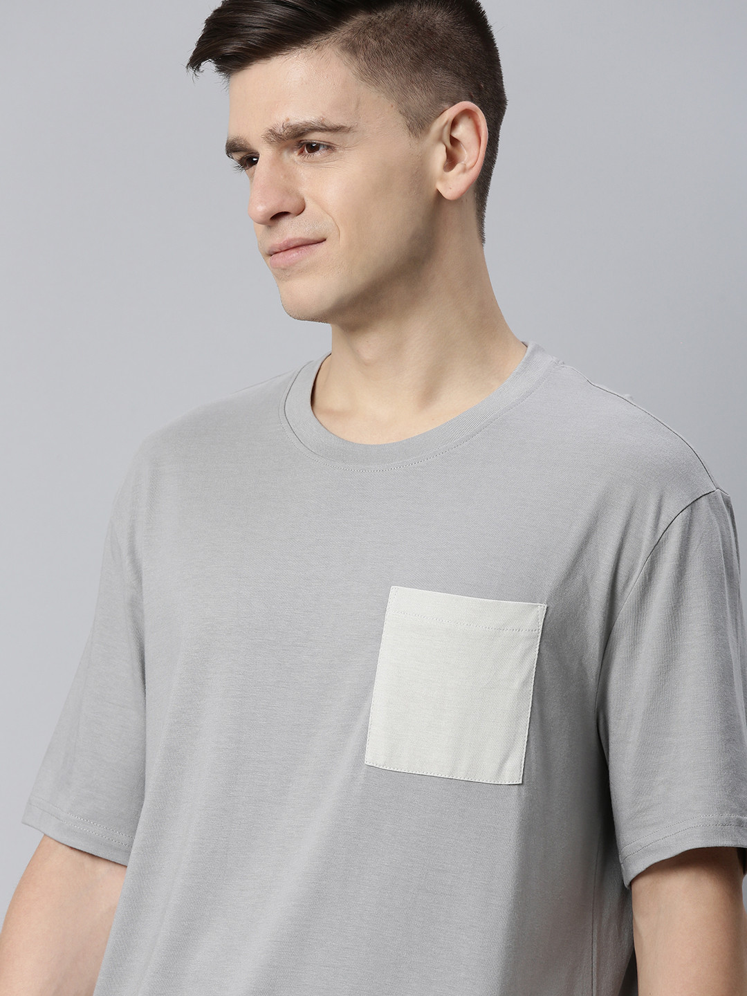 

M&H Our Water Men Grey & White Solid Extended Sleeves T-shirt