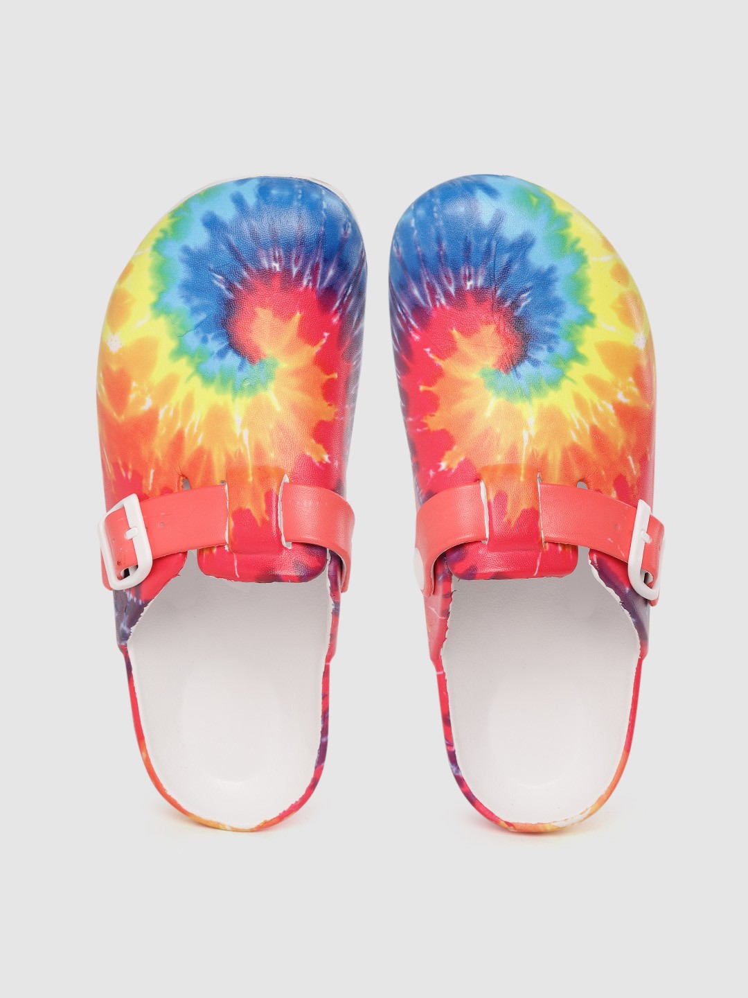 

Kook N Keech Women Multi-Coloured Tie & Dye Print Clogs with Buckle Detail